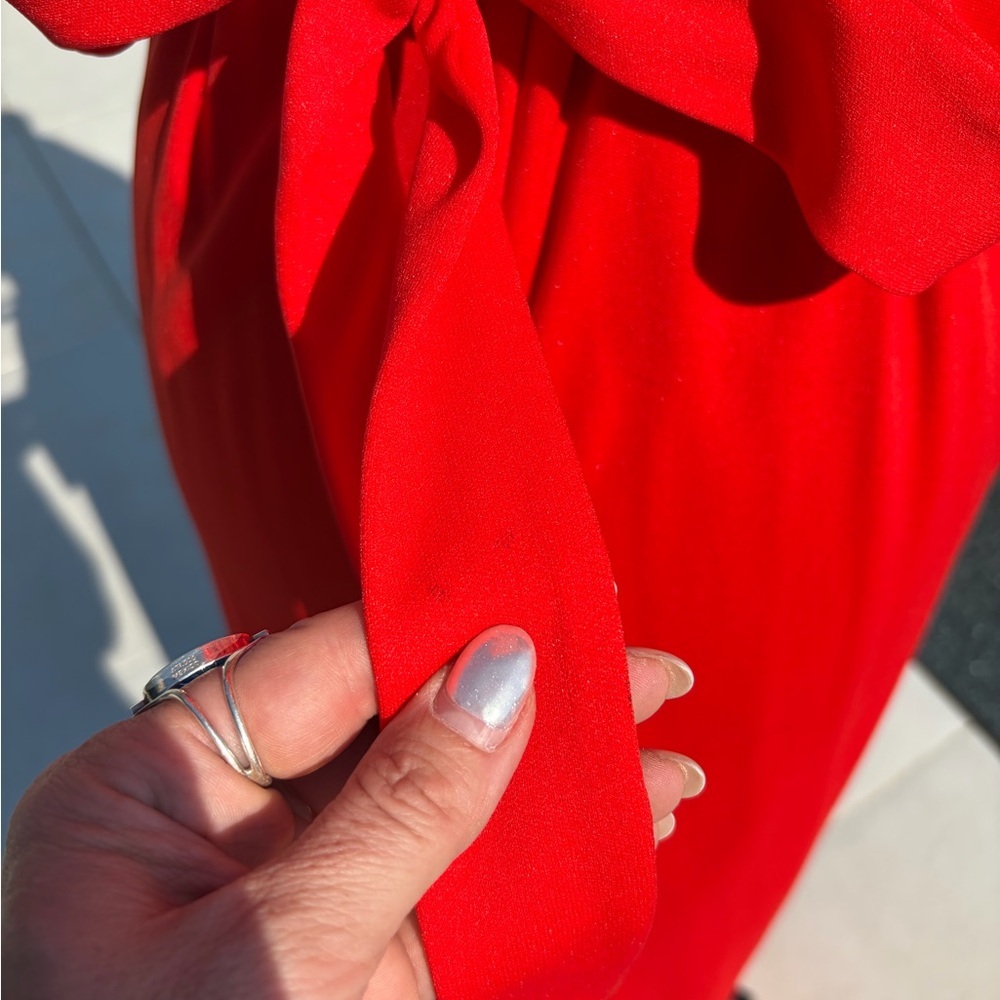 Vintage Red Maxi Dress Sears XS S Boho Empire Waist Tie Back Festival - Picture 3 of 5